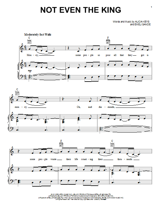 Alicia Keys Not Even The King sheet music notes and chords arranged for Piano, Vocal & Guitar Chords (Right-Hand Melody)