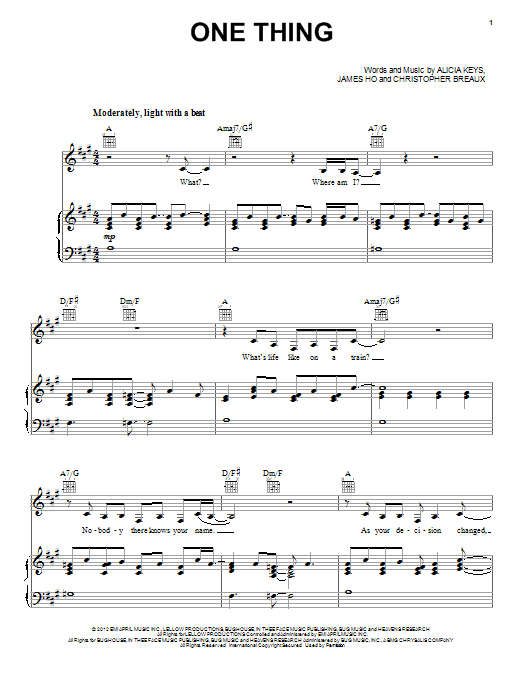 Alicia Keys One Thing sheet music notes and chords arranged for Piano, Vocal & Guitar Chords (Right-Hand Melody)