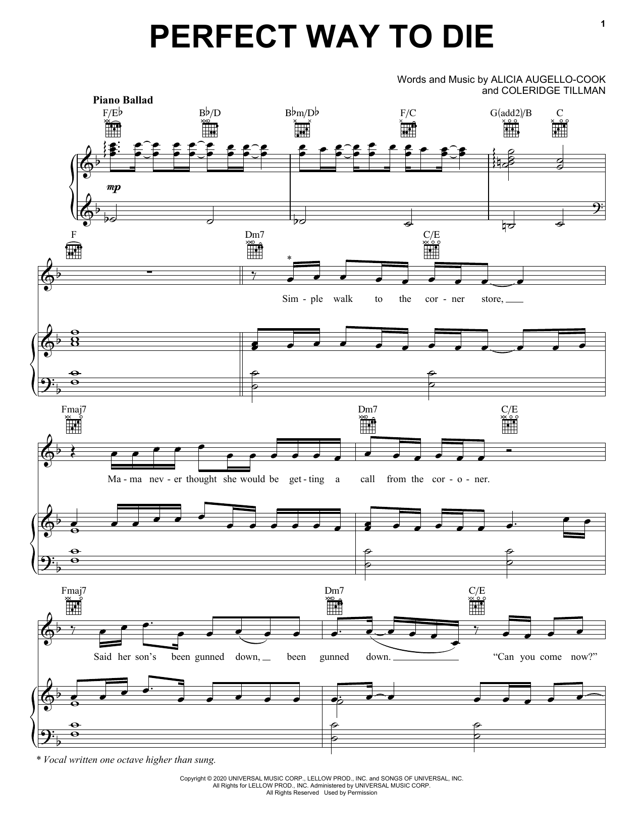Alicia Keys Perfect Way To Die sheet music notes and chords arranged for Piano, Vocal & Guitar Chords (Right-Hand Melody)