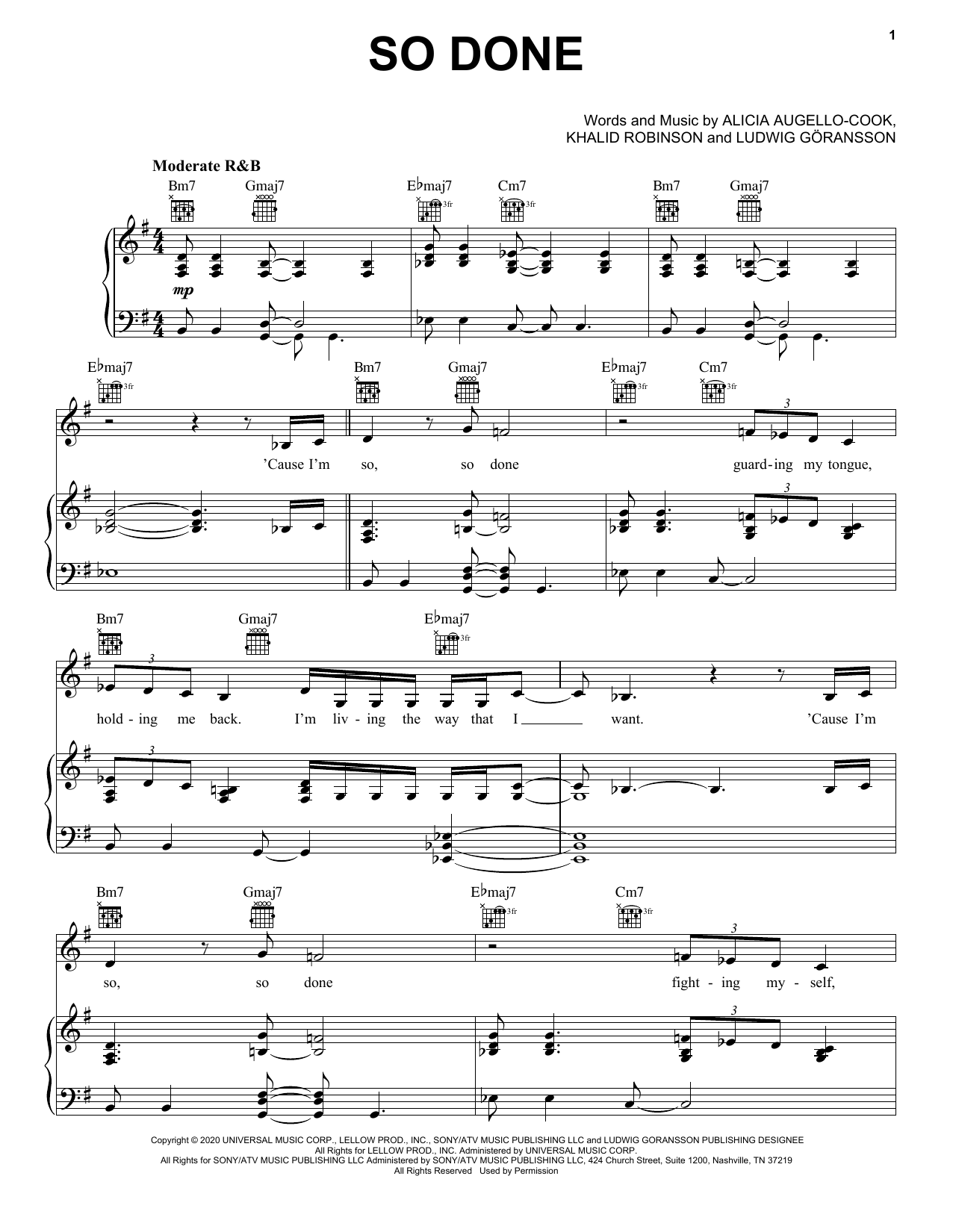 Alicia Keys So Done (feat. Khalid) sheet music notes and chords arranged for Piano, Vocal & Guitar Chords (Right-Hand Melody)