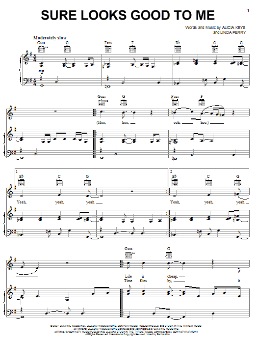 Alicia Keys Sure Looks Good To Me sheet music notes and chords arranged for Piano, Vocal & Guitar Chords (Right-Hand Melody)