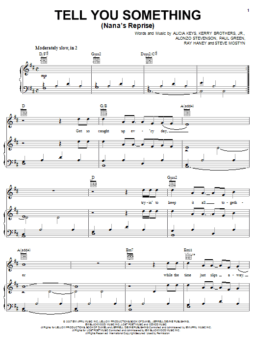 Alicia Keys Tell You Something (Nana's Reprise) sheet music notes and chords arranged for Piano, Vocal & Guitar Chords (Right-Hand Melody)