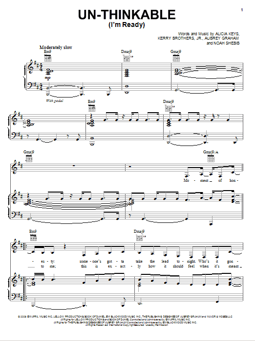 Alicia Keys Un-Thinkable (I'm Ready) sheet music notes and chords arranged for Piano, Vocal & Guitar Chords (Right-Hand Melody)