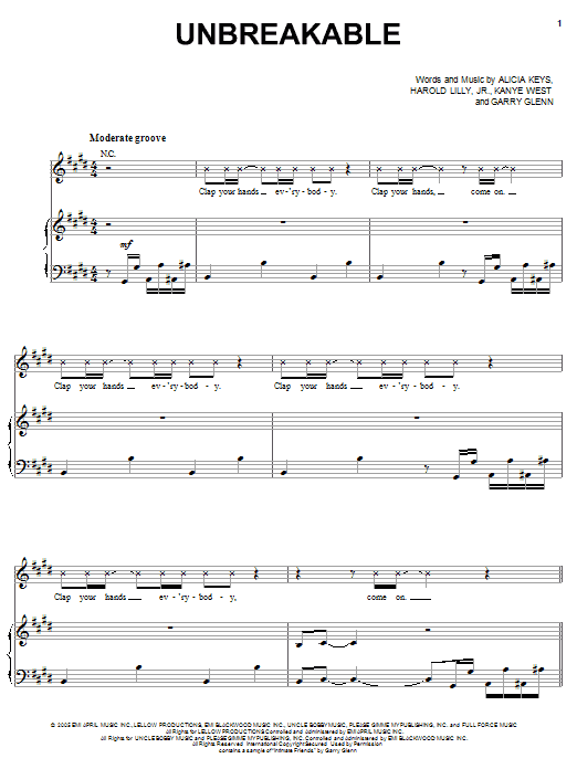 Alicia Keys Unbreakable sheet music notes and chords arranged for Piano, Vocal & Guitar Chords (Right-Hand Melody)