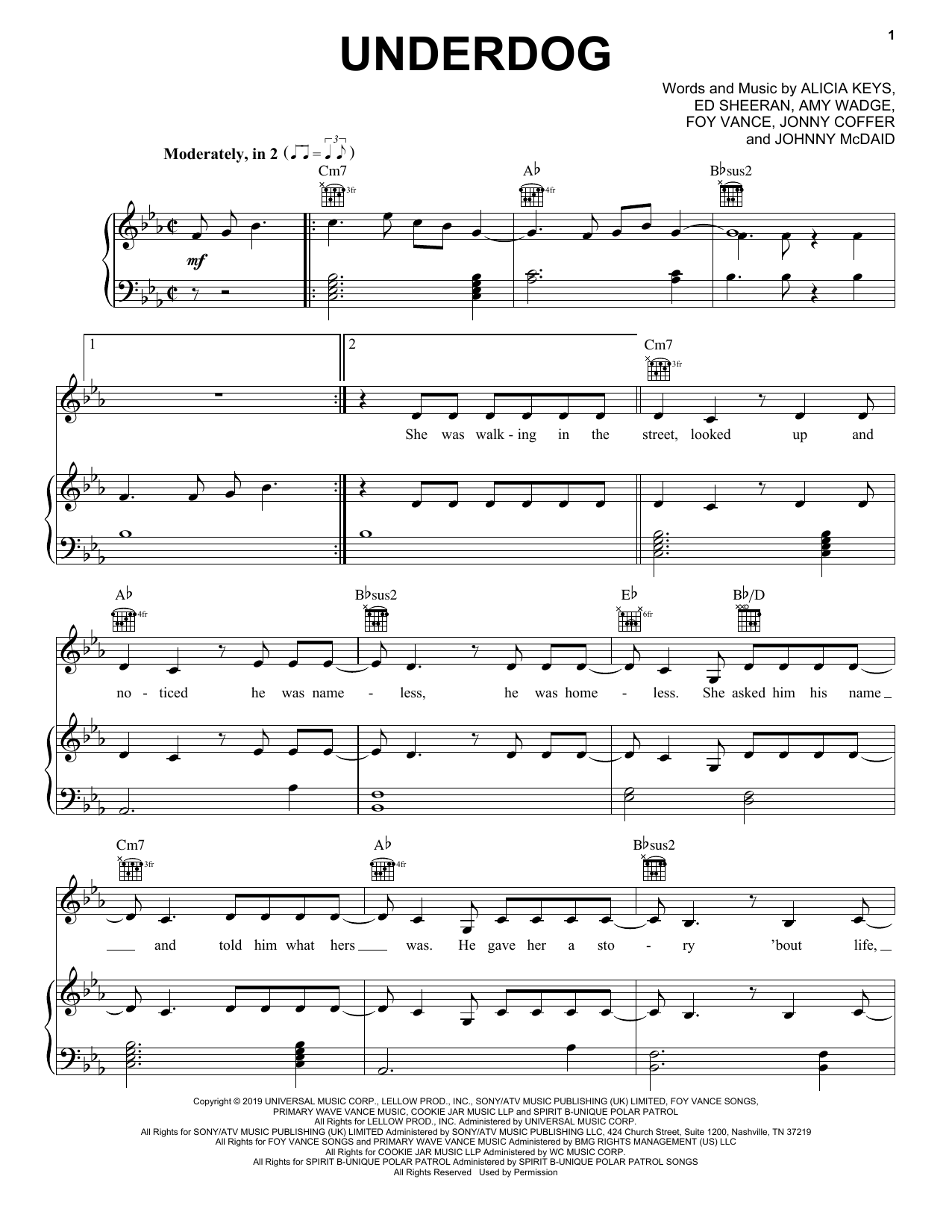 Alicia Keys Underdog sheet music notes and chords arranged for Super Easy Piano