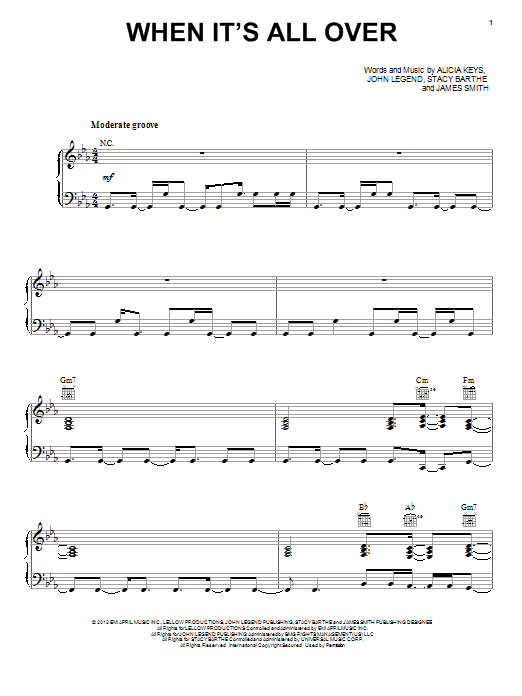 Alicia Keys When It's All Over sheet music notes and chords arranged for Piano, Vocal & Guitar Chords (Right-Hand Melody)