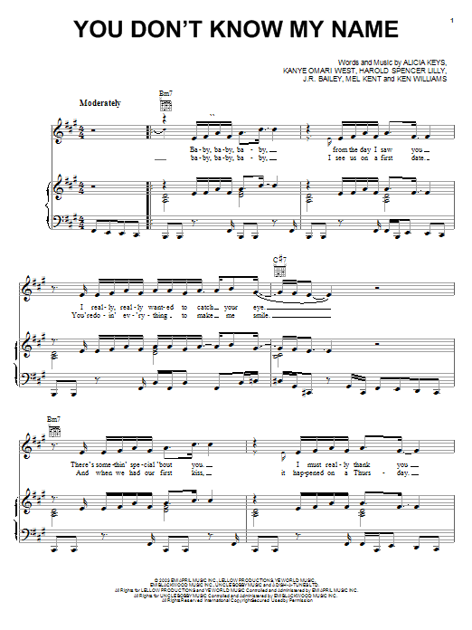 Alicia Keys You Don't Know My Name sheet music notes and chords arranged for Easy Piano