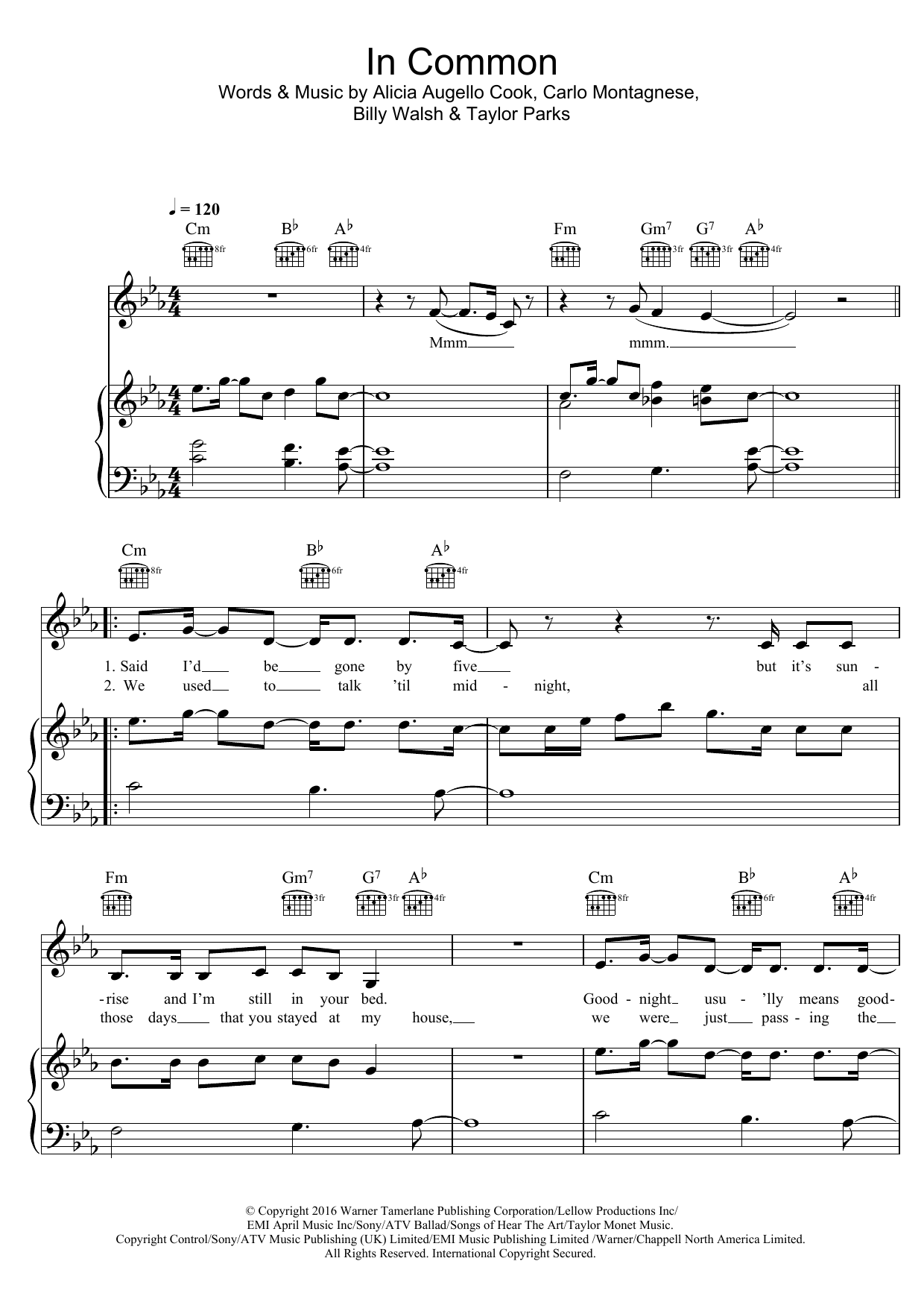 Alicia Keys In Common sheet music notes and chords arranged for Piano, Vocal & Guitar Chords