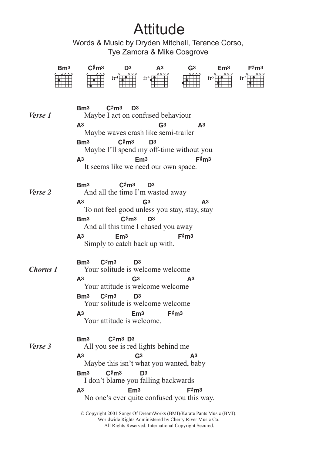 Alien Ant Farm Attitude sheet music notes and chords arranged for Guitar Chords/Lyrics