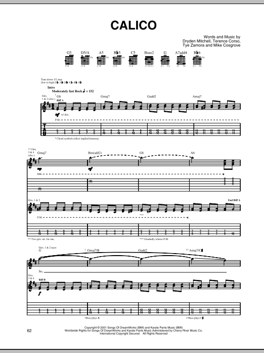Alien Ant Farm Calico sheet music notes and chords arranged for Guitar Tab