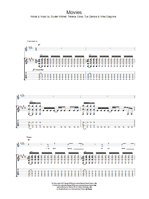 Alien Ant Farm Movies sheet music notes and chords arranged for Bass Guitar Tab