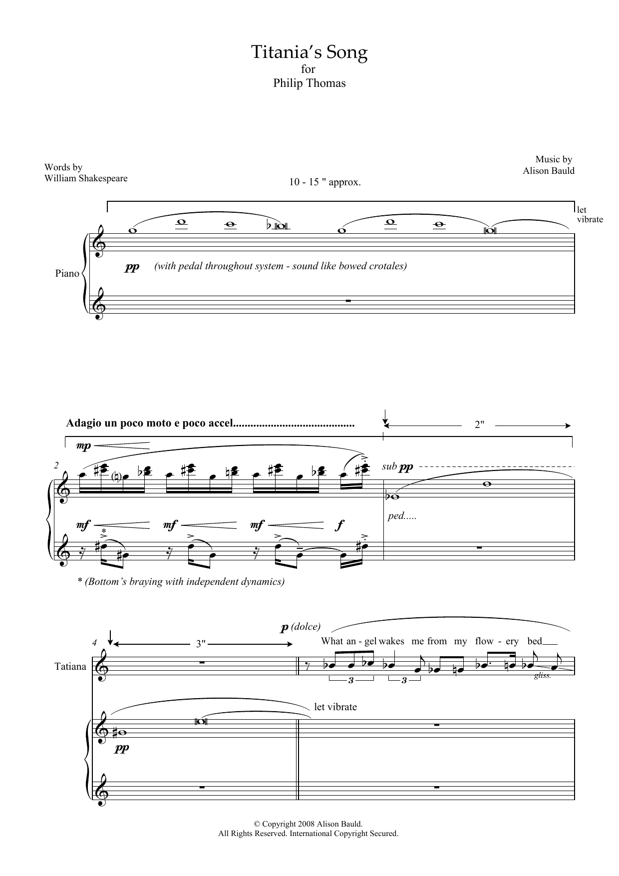 Alison Bauld Titania's Song (for soprano and piano) sheet music notes and chords arranged for Piano & Vocal