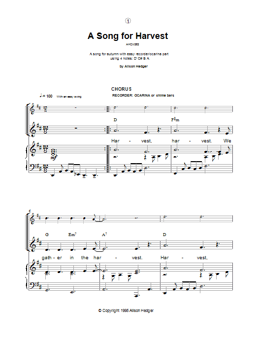 Alison Hedger A Song For Harvest sheet music notes and chords arranged for Piano, Vocal & Guitar Chords