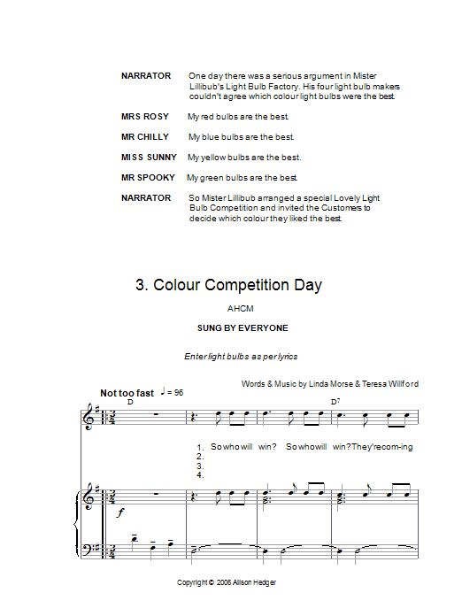 Alison Hedger Colour Competition Day (from Mister Lillibub's Lovely Light Bulbs) sheet music notes and chords arranged for Piano, Vocal & Guitar Chords