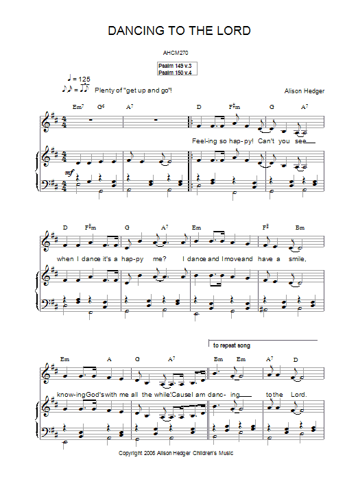 Alison Hedger Dancing To The Lord sheet music notes and chords arranged for Piano, Vocal & Guitar Chords