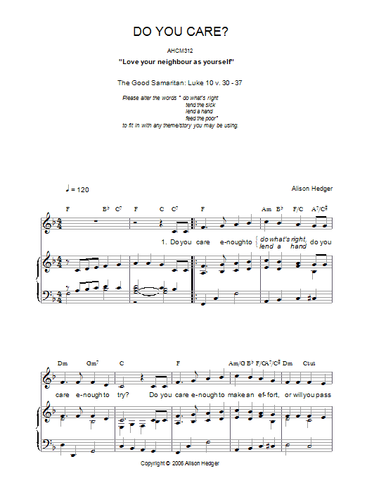 Alison Hedger Do You Care? sheet music notes and chords arranged for Piano, Vocal & Guitar Chords