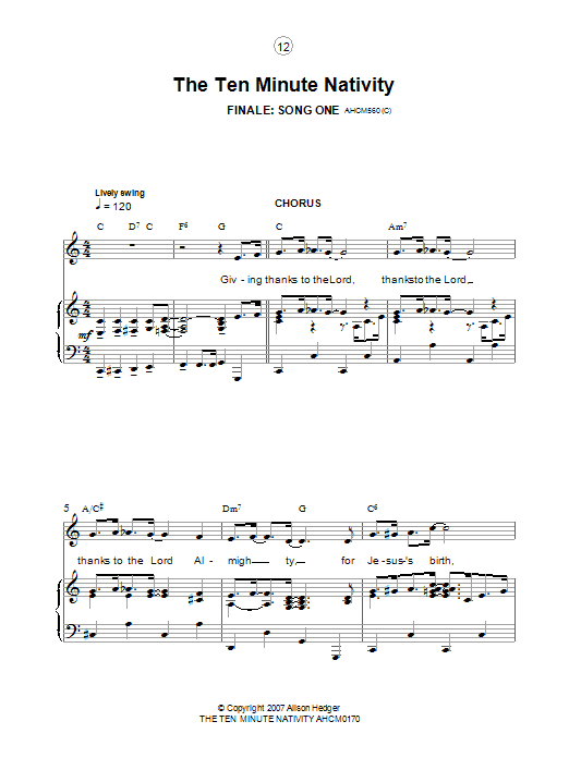 Alison Hedger Finale (from The Ten Minute Nativity) sheet music notes and chords arranged for Lead Sheet / Fake Book