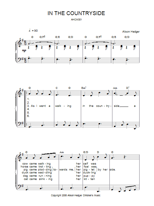 Alison Hedger In The Countryside sheet music notes and chords arranged for Piano, Vocal & Guitar Chords