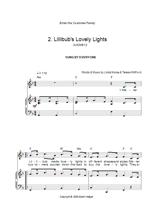 Alison Hedger Lillibub's Lovely Lights (from Mister Lillibub's Lovely Light Bulbs) sheet music notes and chords arranged for Piano, Vocal & Guitar Chords