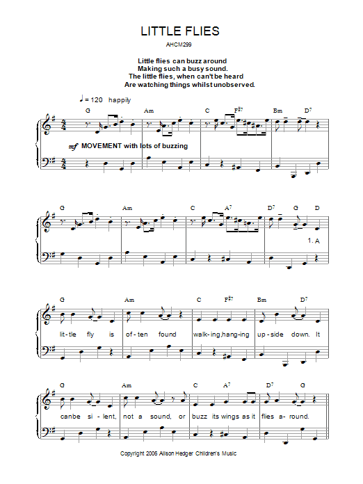 Alison Hedger Little Flies sheet music notes and chords arranged for Piano, Vocal & Guitar Chords