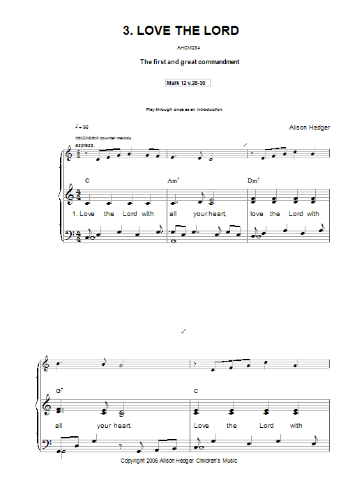 Alison Hedger Love The Lord sheet music notes and chords arranged for Piano, Vocal & Guitar Chords