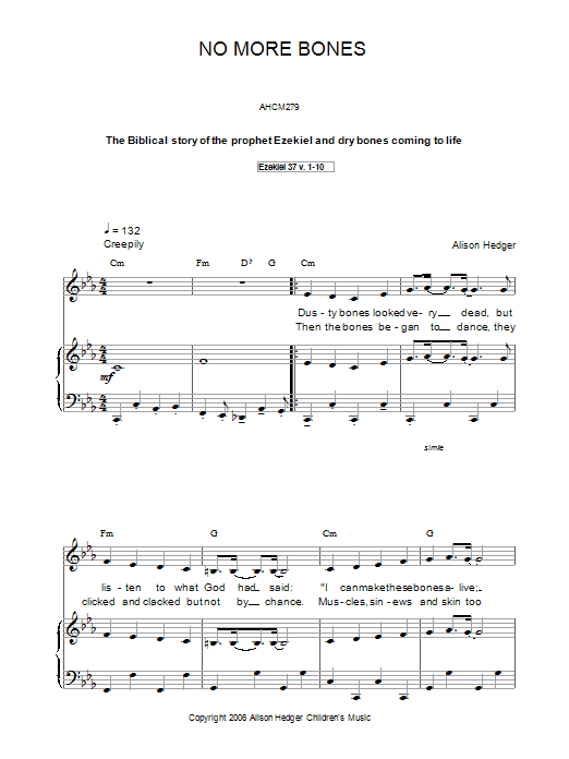 Alison Hedger No More Bones sheet music notes and chords arranged for Piano, Vocal & Guitar Chords