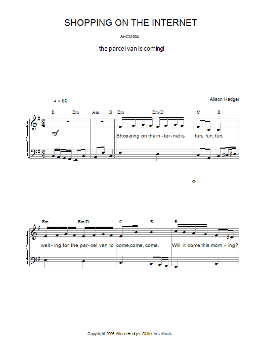 Alison Hedger Shopping On The Internet sheet music notes and chords arranged for Piano, Vocal & Guitar Chords
