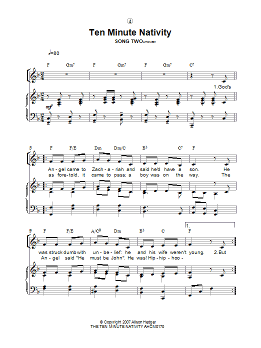 Alison Hedger Song Two (from The Ten Minute Nativity) sheet music notes and chords arranged for Lead Sheet / Fake Book