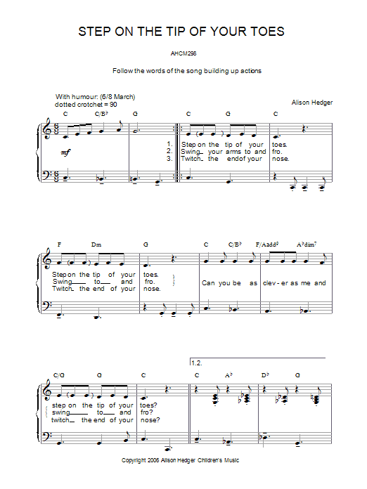 Alison Hedger Step On The Tip Of Your Toes sheet music notes and chords arranged for Piano, Vocal & Guitar Chords