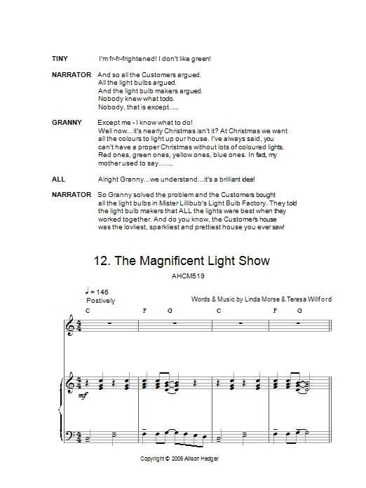 Alison Hedger The Magnificent Light Show (from Mister Lillibub's Lovely Light Bulbs) sheet music notes and chords arranged for Piano, Vocal & Guitar Chords