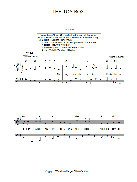 Alison Hedger The Toy Box sheet music notes and chords arranged for Piano, Vocal & Guitar Chords