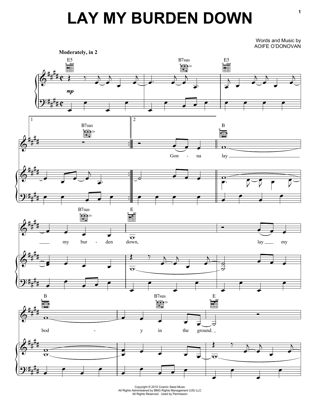 Alison Krauss & Union Station Lay My Burden Down sheet music notes and chords arranged for Piano, Vocal & Guitar Chords (Right-Hand Melody)