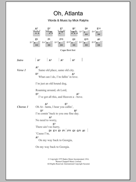 Alison Krauss Oh, Atlanta sheet music notes and chords arranged for Guitar Chords/Lyrics