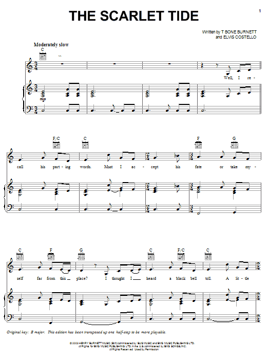 Alison Krauss The Scarlet Tide sheet music notes and chords arranged for Piano, Vocal & Guitar Chords (Right-Hand Melody)