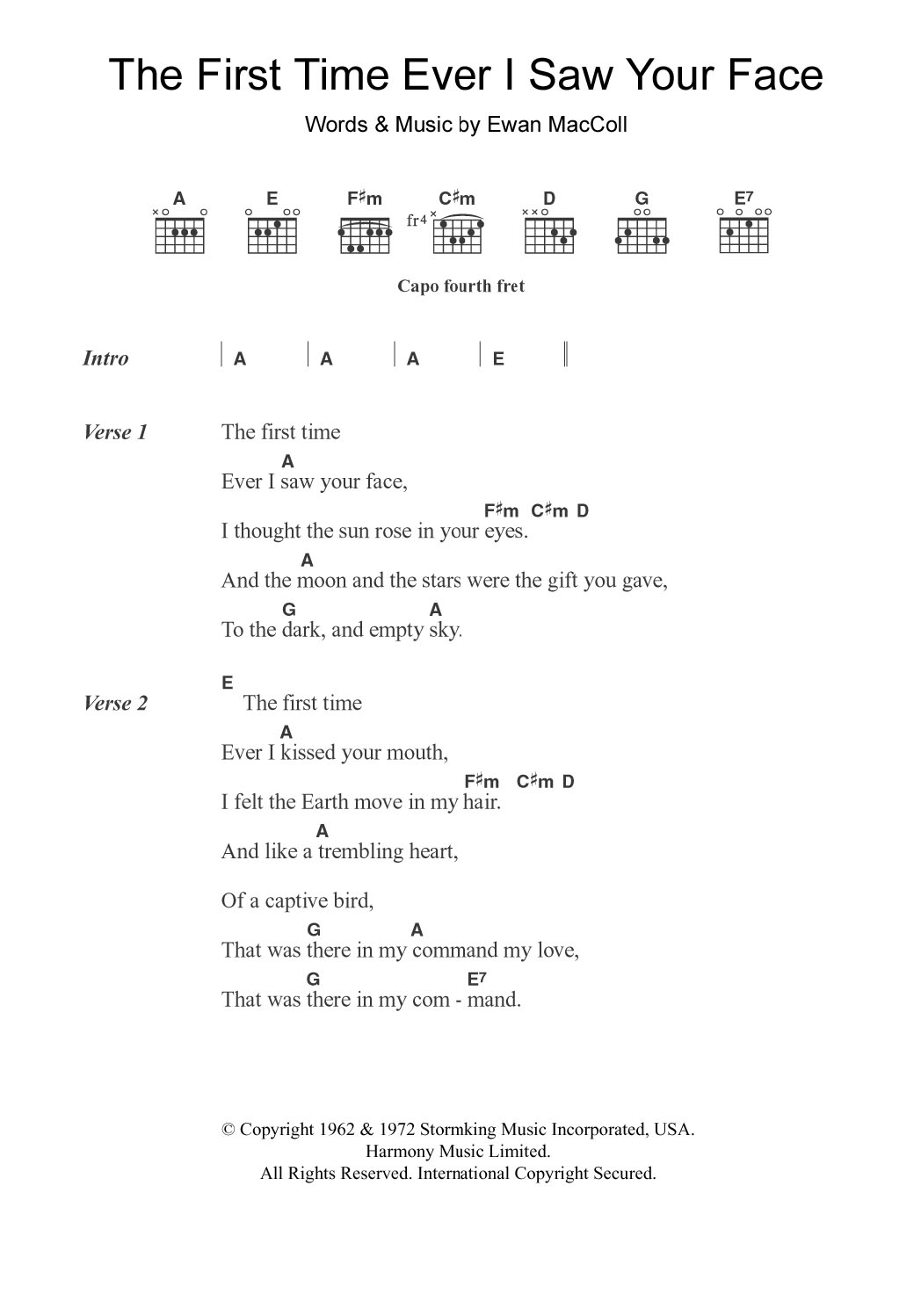 Alison Moyet The First Time Ever I Saw Your Face sheet music notes and chords arranged for Guitar Chords/Lyrics