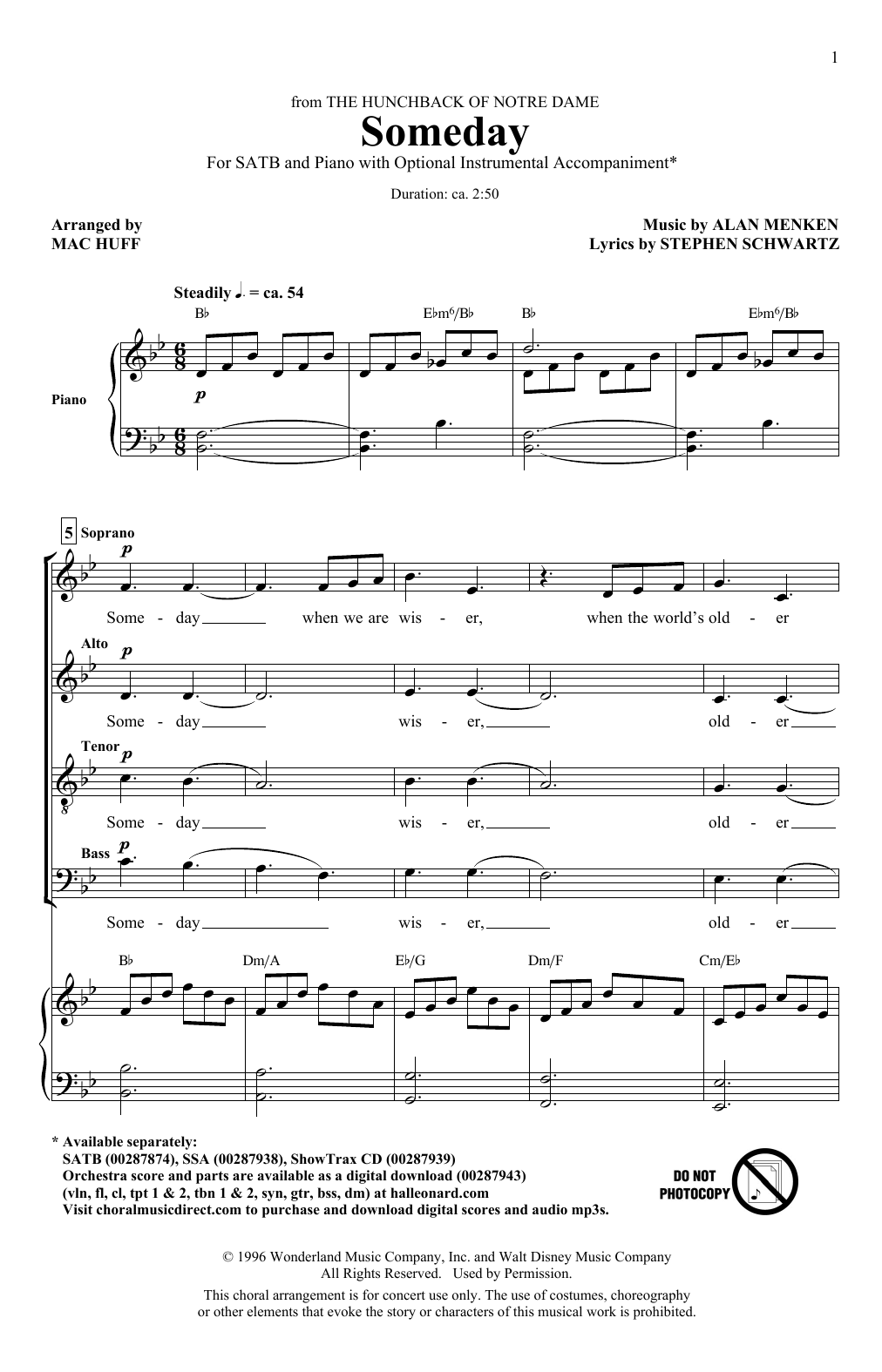 All-4-One Someday (from The Hunchback Of Notre Dame) (arr. Mac Huff) sheet music notes and chords arranged for SSAA Choir