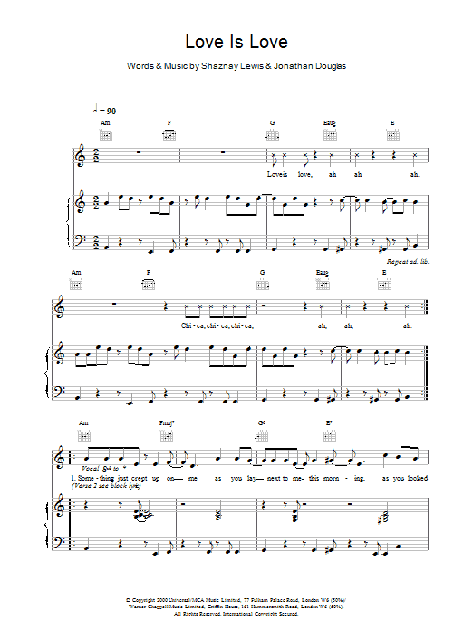 All Saints Love Is Love sheet music notes and chords arranged for Piano, Vocal & Guitar Chords