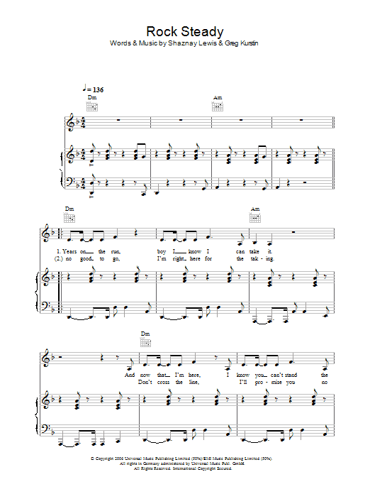 All Saints Rock Steady sheet music notes and chords arranged for Piano, Vocal & Guitar Chords