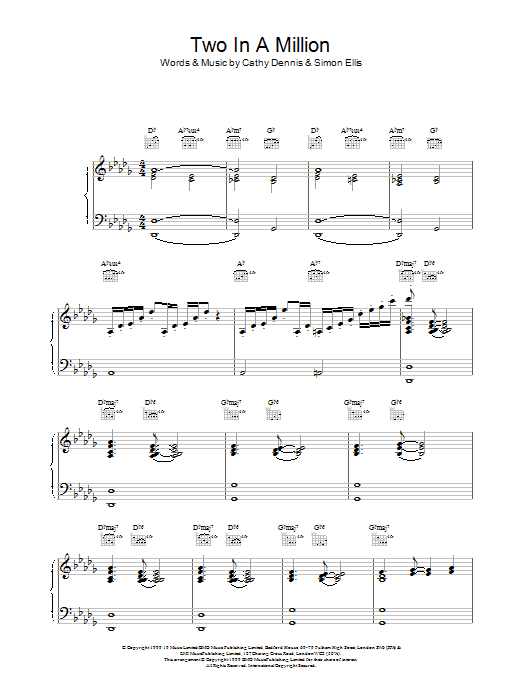 All Saints Two In A Million sheet music notes and chords arranged for Piano, Vocal & Guitar Chords