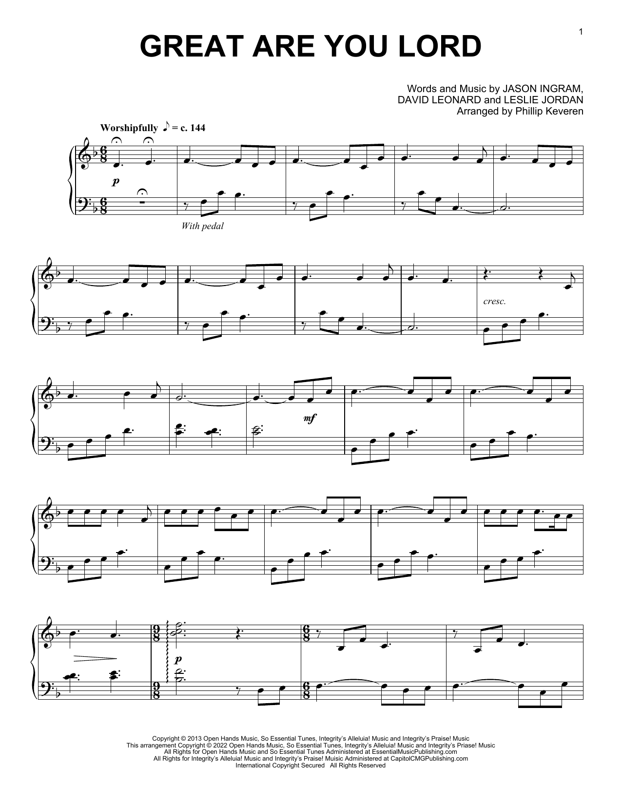 All Sons & Daughters Great Are You Lord (arr. Phillip Keveren) sheet music notes and chords arranged for Piano Solo