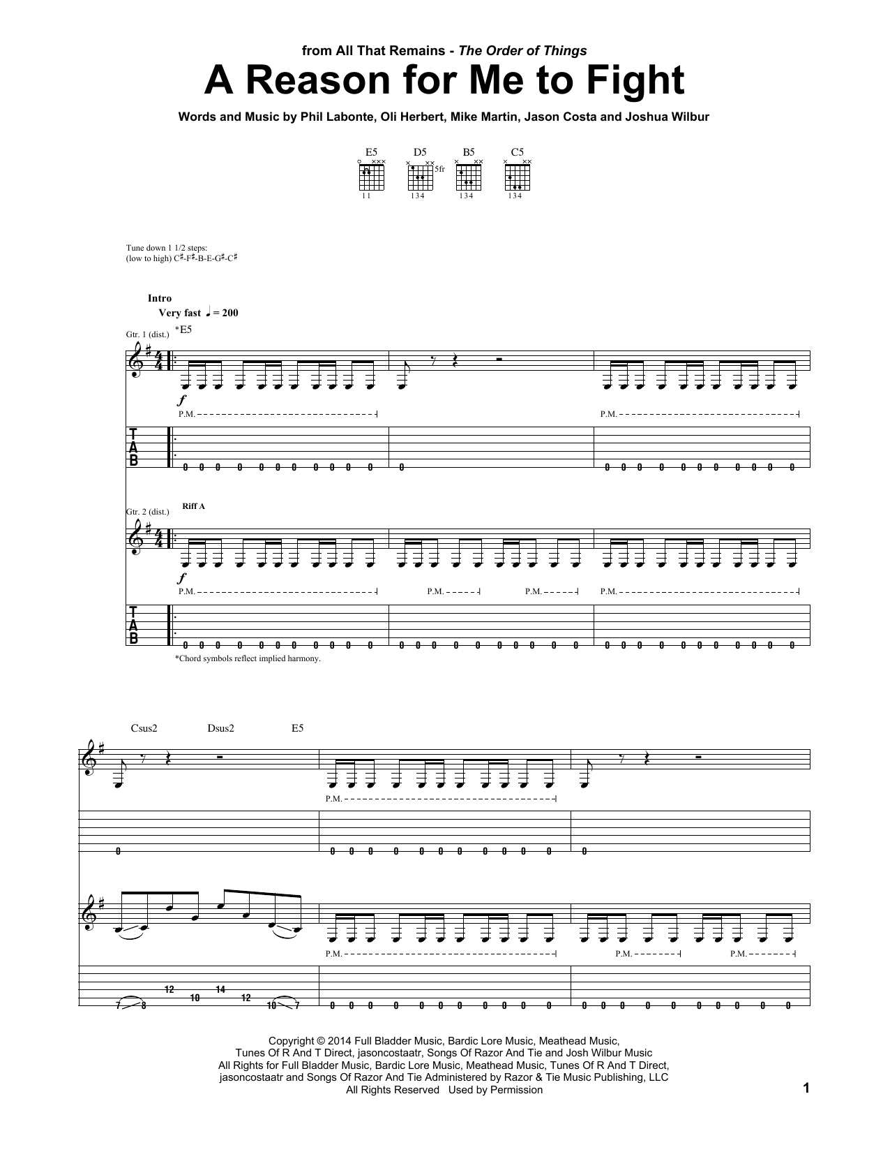 All That Remains A Reason For Me To Fight sheet music notes and chords arranged for Guitar Tab