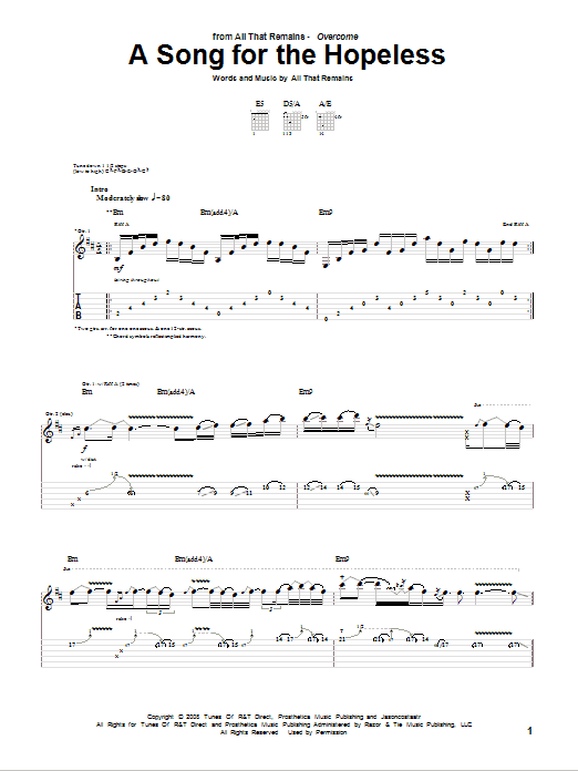 All That Remains A Song For The Hopeless sheet music notes and chords arranged for Guitar Tab