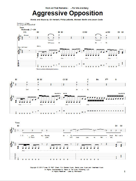 All That Remains Aggressive Opposition sheet music notes and chords arranged for Guitar Tab