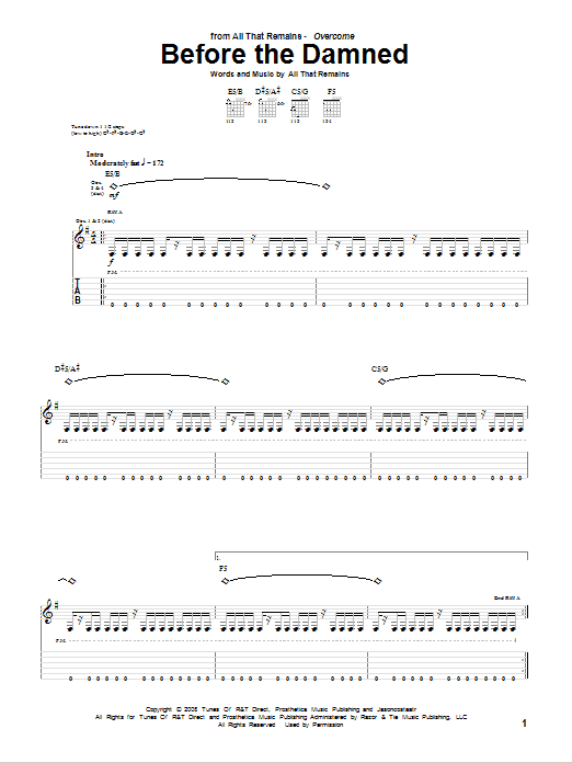 All That Remains Before The Damned sheet music notes and chords arranged for Guitar Tab