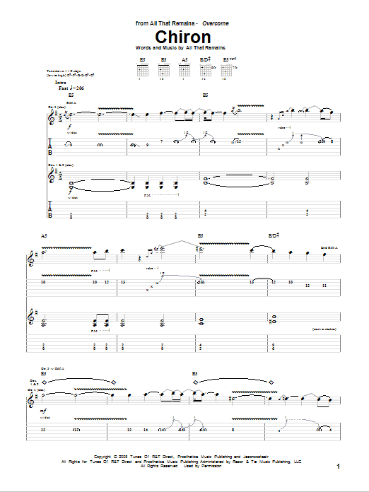 All That Remains Chiron sheet music notes and chords arranged for Guitar Tab