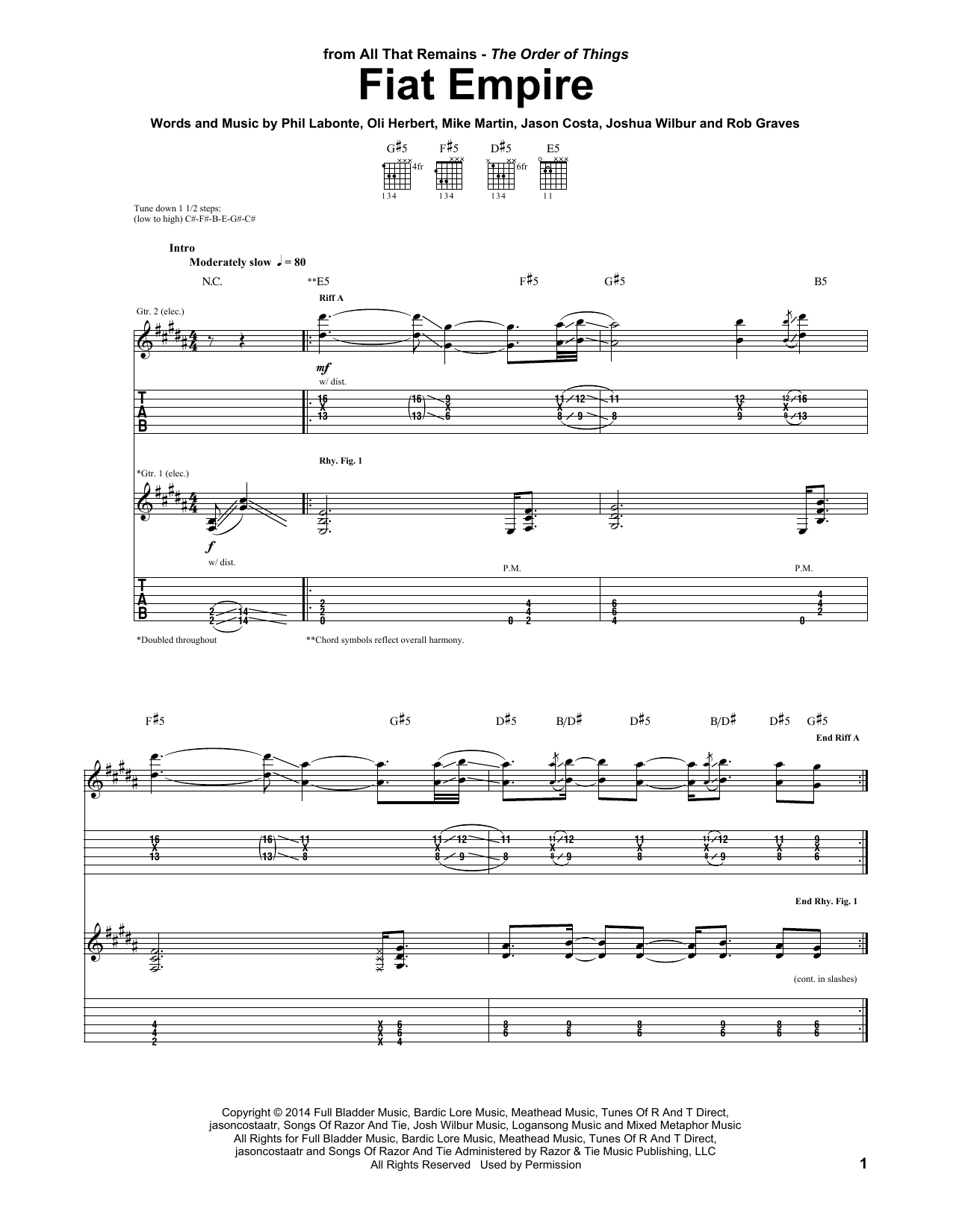 All That Remains Fiat Empire sheet music notes and chords arranged for Guitar Tab