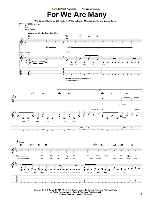All That Remains For We Are Many sheet music notes and chords arranged for Guitar Tab