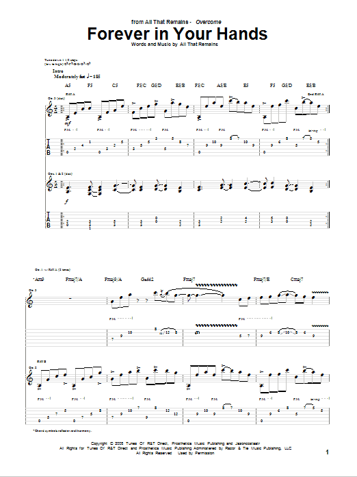 All That Remains Forever In Your Hands sheet music notes and chords arranged for Guitar Tab