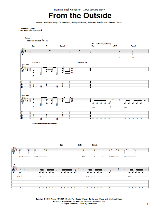 All That Remains From The Outside sheet music notes and chords arranged for Guitar Tab