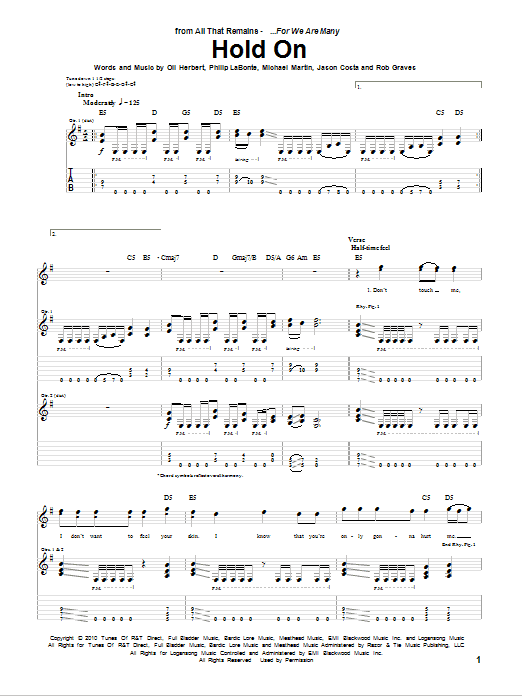 All That Remains Hold On sheet music notes and chords arranged for Guitar Tab
